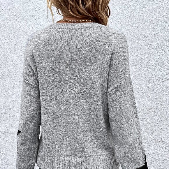 Grey Casual Womens Star Pattern Drop Shoulder Sweater - Picture 5 of 5